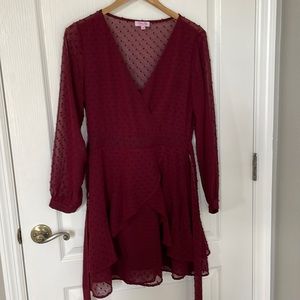 Pink Lily Medium Tie Waist Burgundy Dress Worn Once